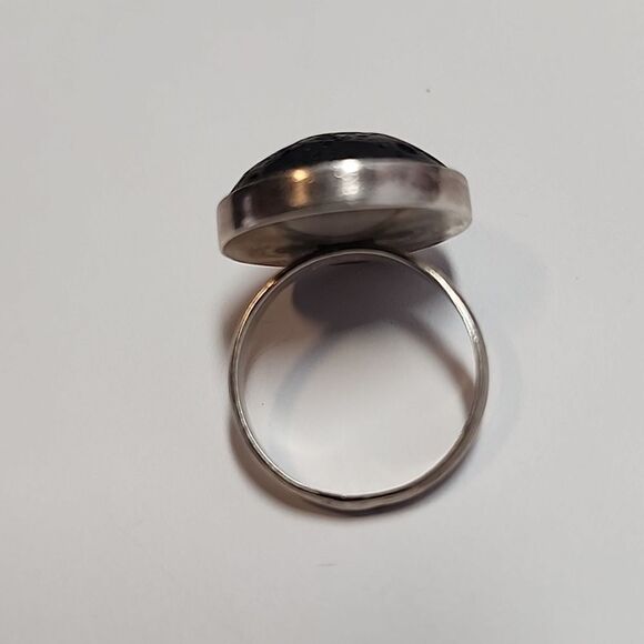 Black Lava Stone 950 Silver Ring Chile Size 8.75 - Picture 3 of 4